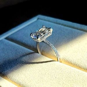 Solid 14k gold 2.71ct lab radiant diamond ring with side and hidden halo lab dia